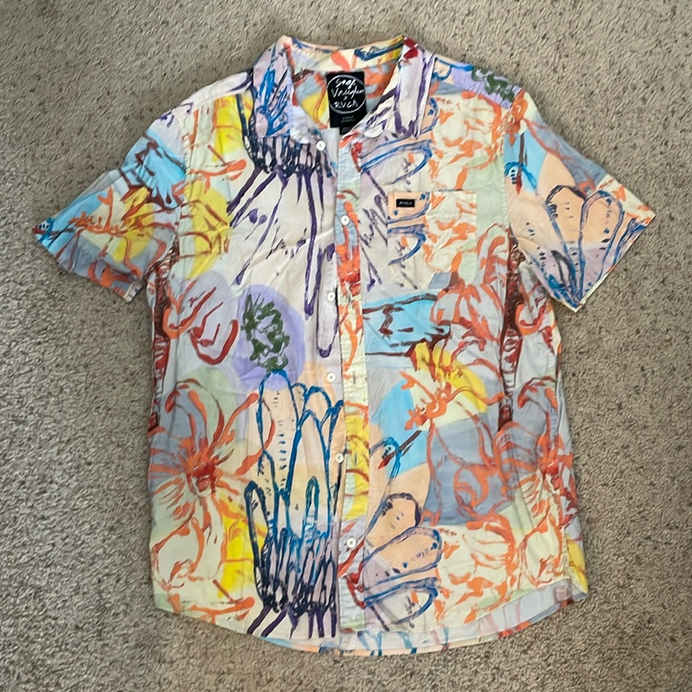 RVCA X Sage Vaughn Collab collared short sleeve shirt. Multi colored. Large.